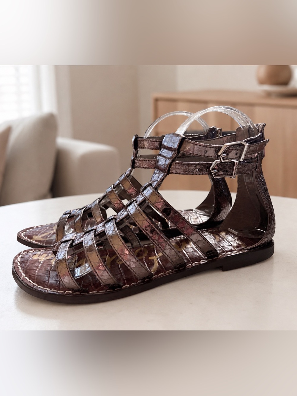 Sam Edelman Kendra Gladiator Sandals Size 8 Brown Croc Strappy Flats